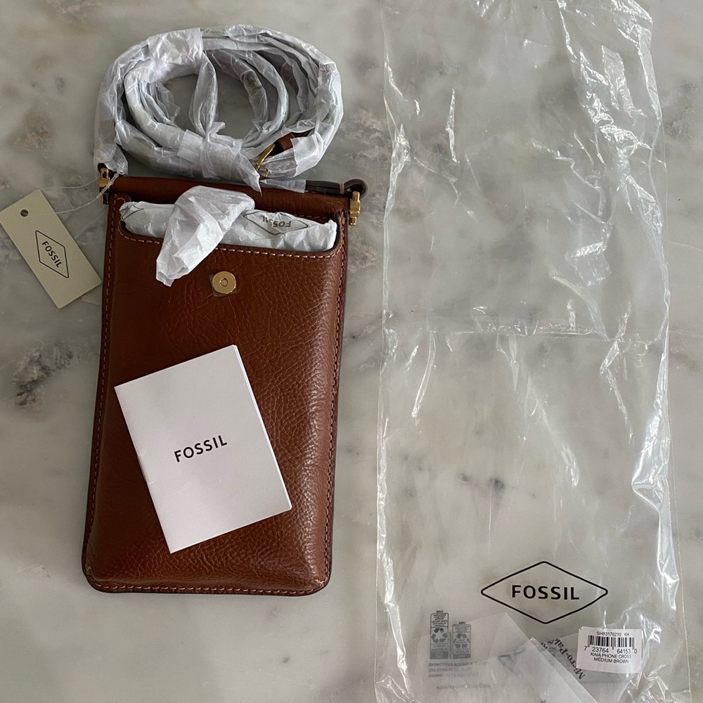 Fossil Kaia Phone Cross Medium Brown Leather Crossbody